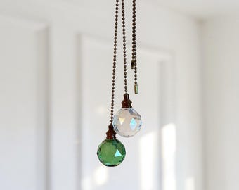 Green Acrylic Ball Ceiling Fan Pulls,  Bead Chain, Set of 2