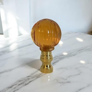 Set of 2 Peach Glass Crystal Diamond Lamp Shade Finial - Lamp Shade Toppers - 2” Tall