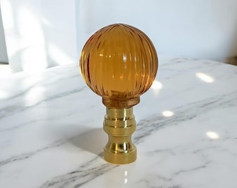 Set of 2 Peach Glass Crystal Diamond Lamp Shade Finial - Lamp Shade Toppers - 2” Tall