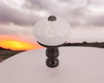 Porcelain Lamp Finial Set: Bronze Base, 2" Harp Toppers