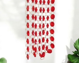 Red - Glass Crystal 14 mm Crystal Octagon Beades Chain for Home Decorating Accessories