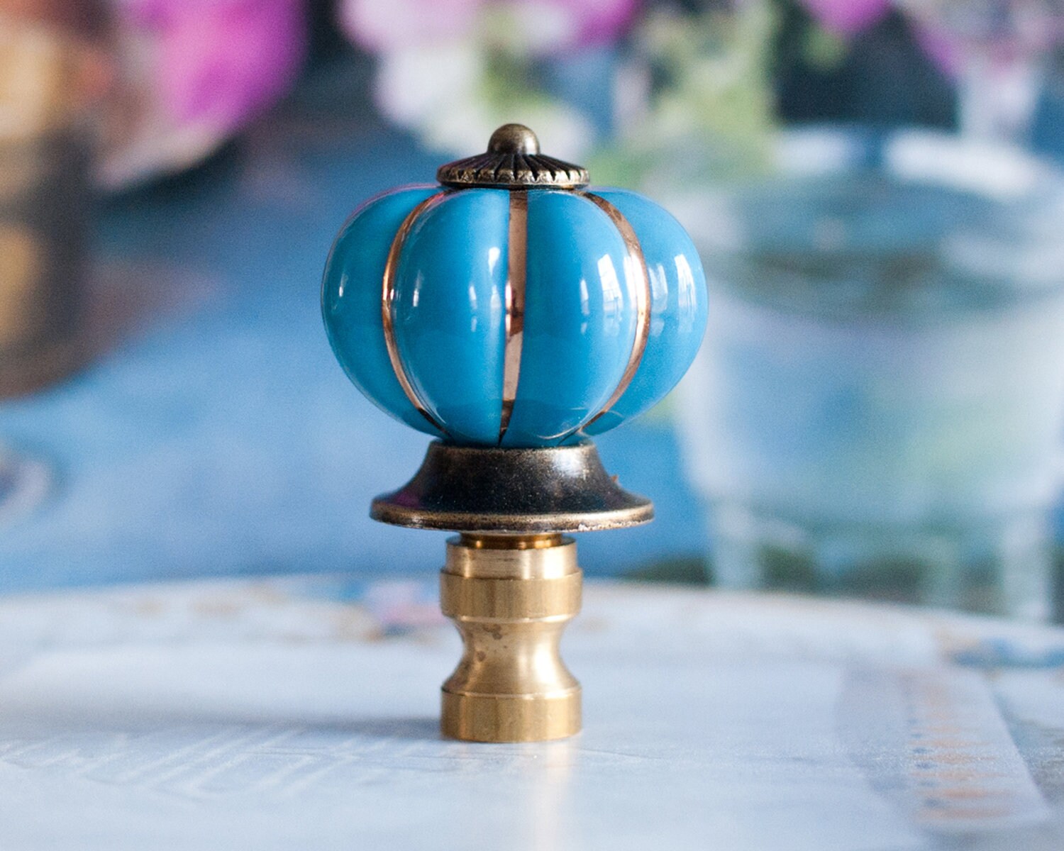 Set of 2 Porcelain Lamp Shade Finials Harp Toppers Etsy