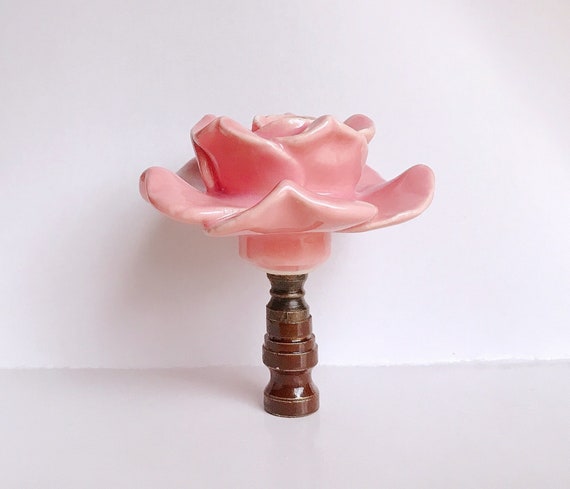 One of Rose Porcelain Lamp Shade Finial - Shade Topper - Fit Standard Harp Threads.