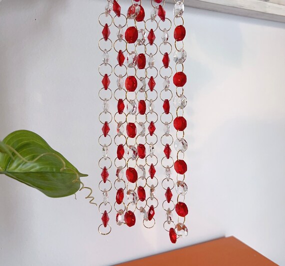 Red and Clear - Glass Crystal 14 mm Crystal Octagon Beades Chain for Home Decorating Accessories