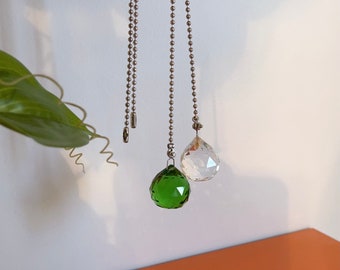 Green - Set of 2 Glass Crystal Ball Ceiling Lighting Fan Pull - Bead Chain Fan Pull - 30 mm