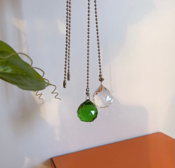 Green - Set of 2 Glass Crystal Ball Ceiling Lighting Fan Pull - Bead Chain Fan Pull - 30 mm