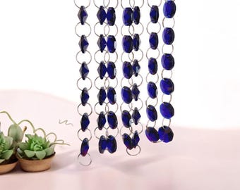 Dark Blue - Glass Crystal 14 mm Crystal Octagon Beades Chain for Home Decorating Accessories