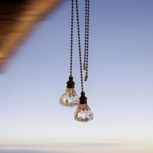 Champagne - Acrylic Crystal Diamond Fan Pulls,  Beads Chain - Set of 2