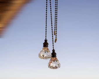 Champagne - Acrylic Crystal Diamond Fan Pulls,  Beads Chain - Set of 2
