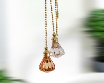 Crystal Diamond Fan Pull: Light Amber Acrylic Beads, Set of 2