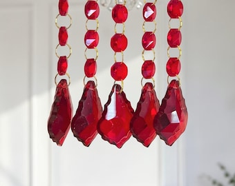 Red Crystal Maple Leaf Prism: Chandelier Decoration (10pcs)