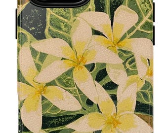 Telefoonhoesje met plumeria (Puamelia in het Hawaïaans) bloemenprint - Stevig hoesje met zomerse uitstraling, accessoire voor natuurliefhebbers