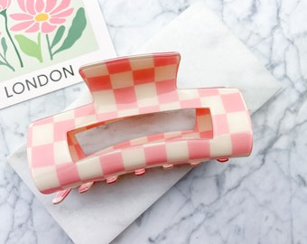 REALITY CHECK Pink Checkered Big Claw Clip Cyber Y2K VSCO Girl Coconut  Girl Large Hair Claw Clip