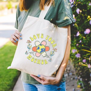 Love Mother Earth Tote || Canvas Tote Bag, Aesthetic Tote Bag, Beach Bag, School Bag, Work Bag, Casual Bag