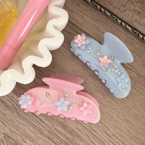 CAMILLA | Floral Rhinestone Claw Clip Pastel Stylish Claw Clip Hair Claw Clip Trendy Hair Claw Clip Danish Pastel Y2K Coconut Girl Aesthetic