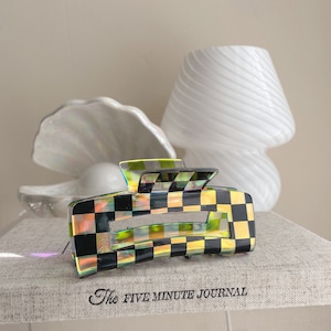 CHECKMATE | Holographic Iridescent Checkered Stylish Claw Clip Hair Claw Clip Hair Accessories Trendy Hair Claw
