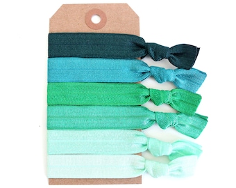GREEN OMBRÉ || Elastic Hair Ties, Ponytail Holders, Stretchy Ribbon Hair Ties, Elastic Hair Accessories, Yoga Hair Ties, Boho