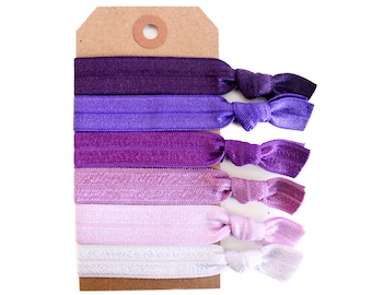 PURPLE OMBRE || Elastic Hair Ties, Ponytail Holders, Stretchy Ribbon Hair Ties, Elastic Hair Accessories, Yoga Hair Ties, Boho