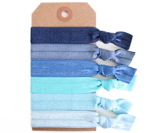 BLUE OMBRÉ || Elastic Hair Ties, Ponytail Holders, Stretchy Ribbon Hair Ties, Elastic Hair Accessories, Yoga Hair Ties, Boho