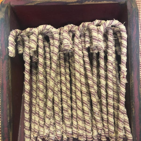 Candy Cane Homespun Christmas Tree Ornament Bag of 12  Bowl Filler Package Tie On Tier Tray Display Rustic Country Primitive Farmhouse