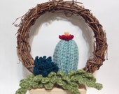 Crocheted Cactus Wreath Office decor Home decor Gift Knit cactus plant wall decor wall hanging