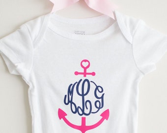 Personalized Heart Anchor Baby Bodysuit / Baby Bodysuit / Cute Creeper LONG SLEEVE AVAILABLE