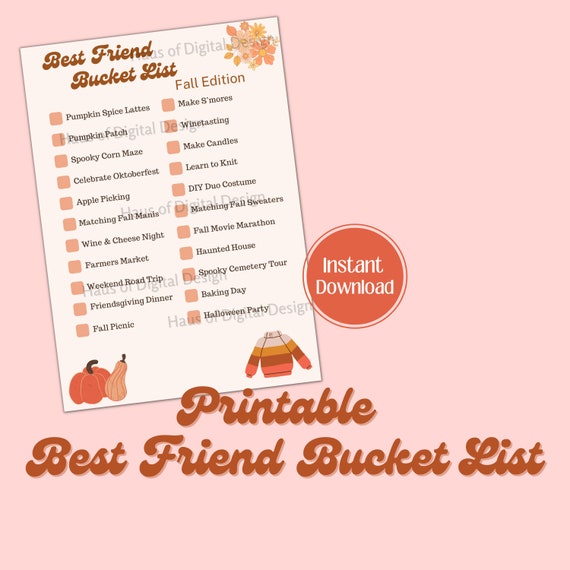 Best Friend Bucket List Printable Bucket List Fall Bucket Etsy