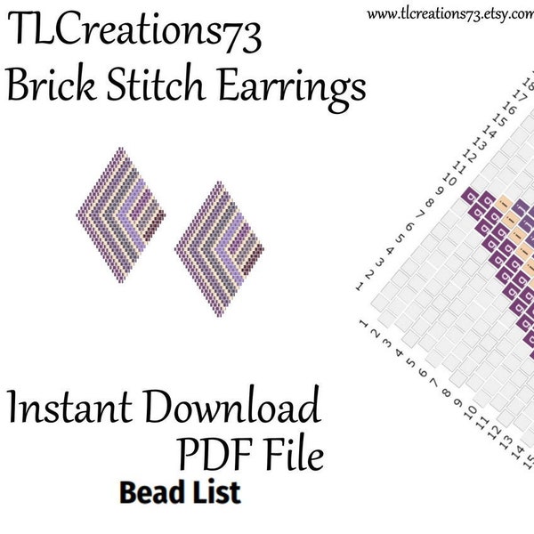 DIY Brick Stitch Earrings, Brick Stitch Earring Pattern, PDF Earring Pattern, Chevron Earring Pattern