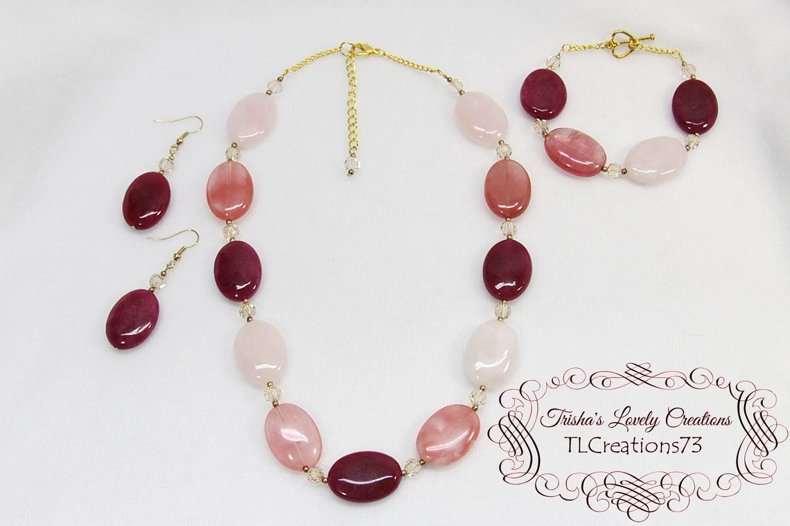 Rose Quartz Jewelry Set Gemstone Necklace Pink Jewelry Etsy