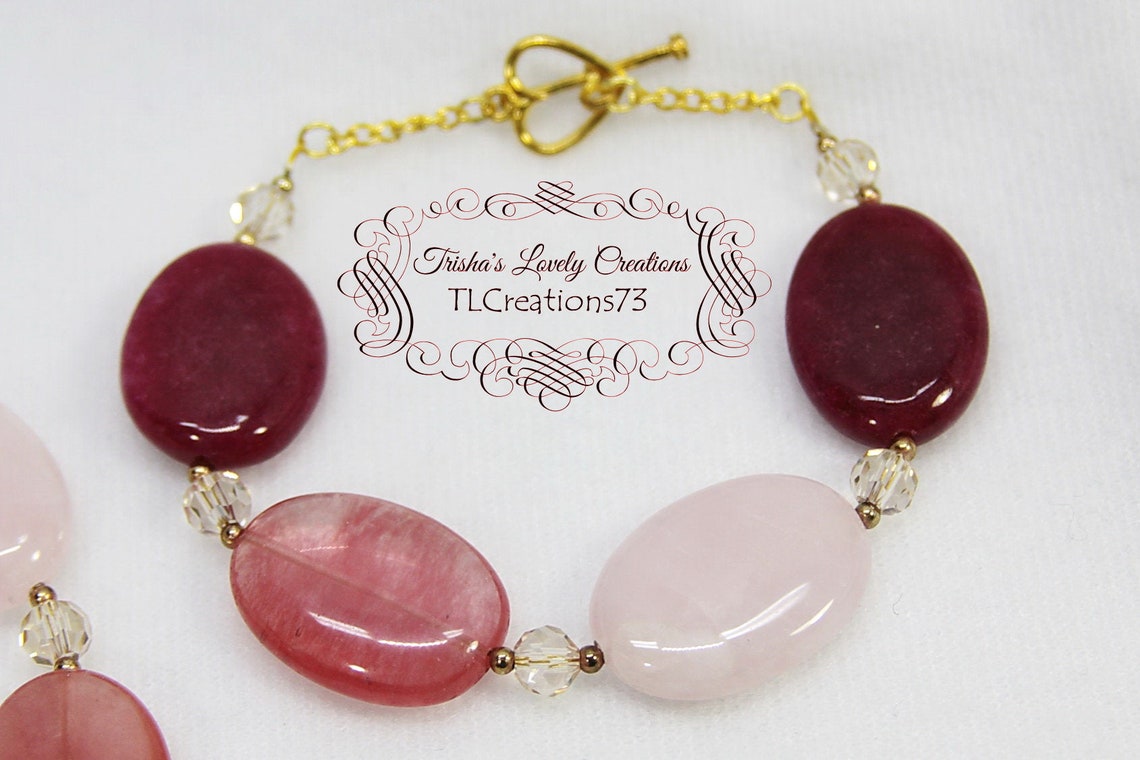 Rose Quartz Jewelry Set Gemstone Necklace Pink Jewelry Etsy