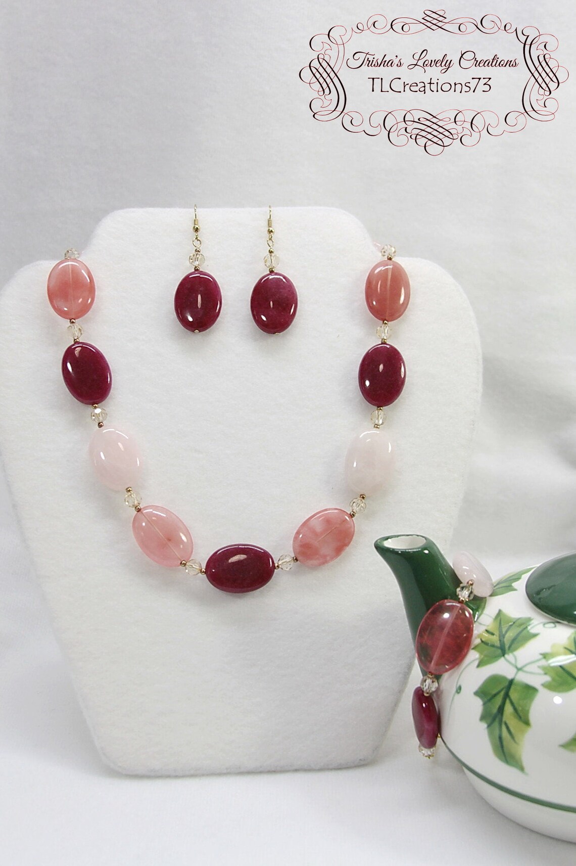 Rose Quartz Jewelry Set Gemstone Necklace Pink Jewelry Etsy