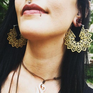Large Gold ATS Tribal BellyDance Unique Hoop Sunflower Earrings