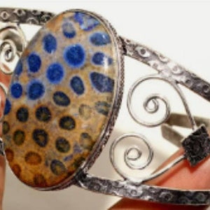 Fossilized Coral ArtDeco Mucha Bohemian Tribal BellyDance Silver Cuff