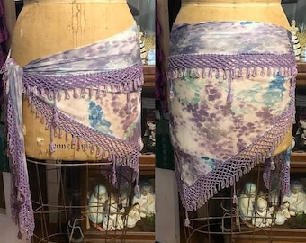 Lavender Amethyst Purples Soft Monet Peacock Beaded Bohemian Tribal Hip Scarf Belt
