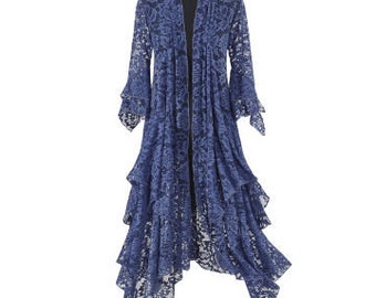Duster Boho DeLuxe de style vintage Stevie Nicks en dentelle bleu pervenche céleste
