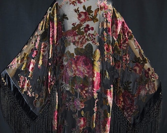 Black Victorian Rose Garden Deco Mucha Vintage Style Velvet ArtDeco Bohemian DeLuxe Duster