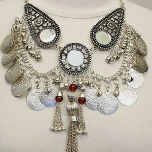 Silver Kuchi Tribal BellyDance Silver Sisha Coin Necklace