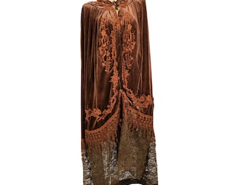 Velvet Art Deco Cape: Coppery Brown Bohemian Duster (Fits Small-5X)