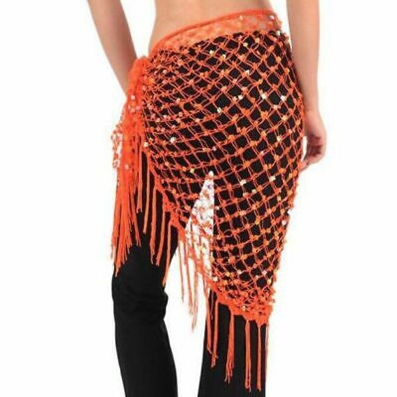 Orange Mermaid Sequin Bohemian Tribal Hip Scarf B… - image 1