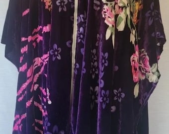 Châle Art Déco en velours vintage violet violet foncé multicolore Riwana