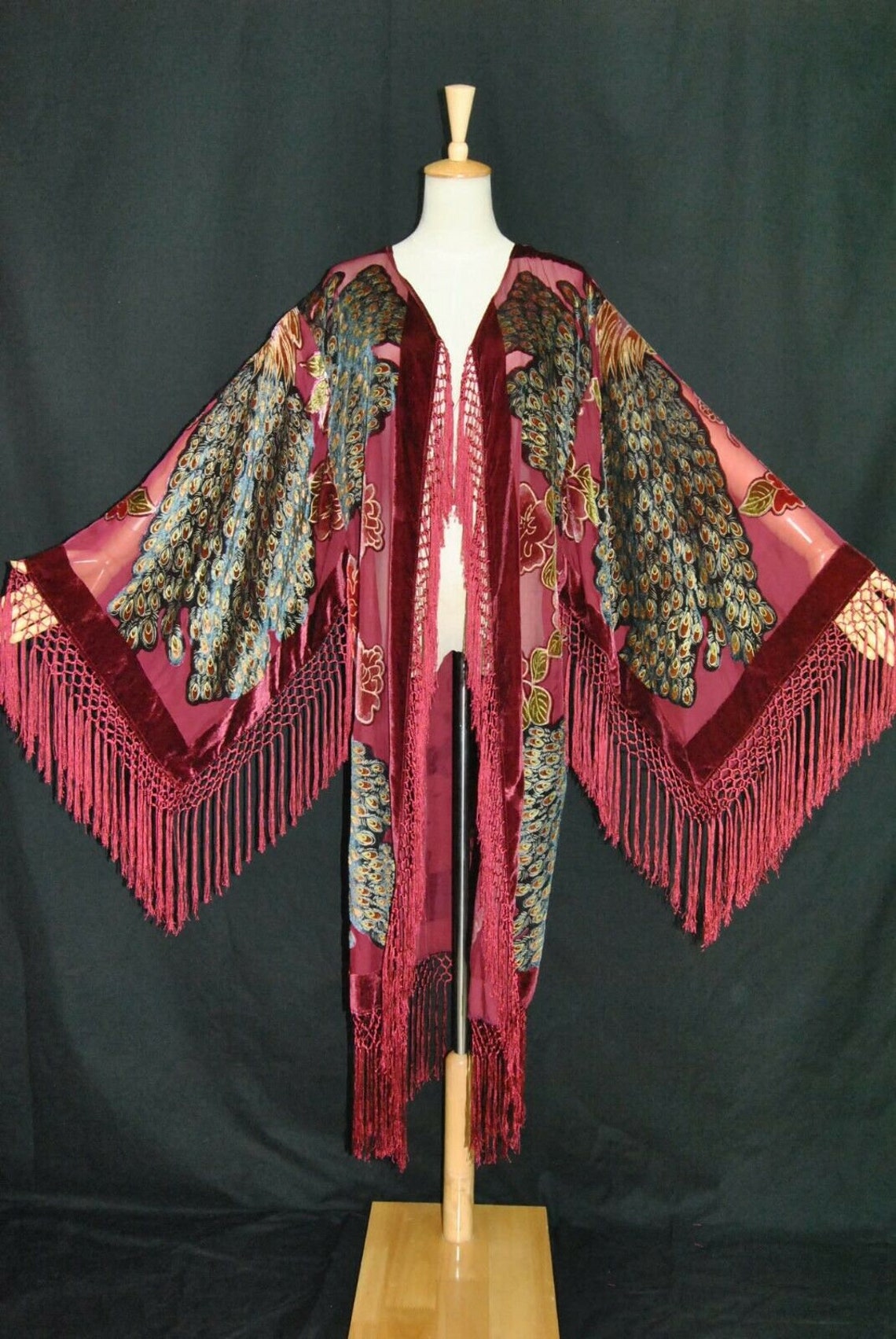 Burgundy Red Mucha Peacock Vintage Style Velvet Artdeco - Etsy