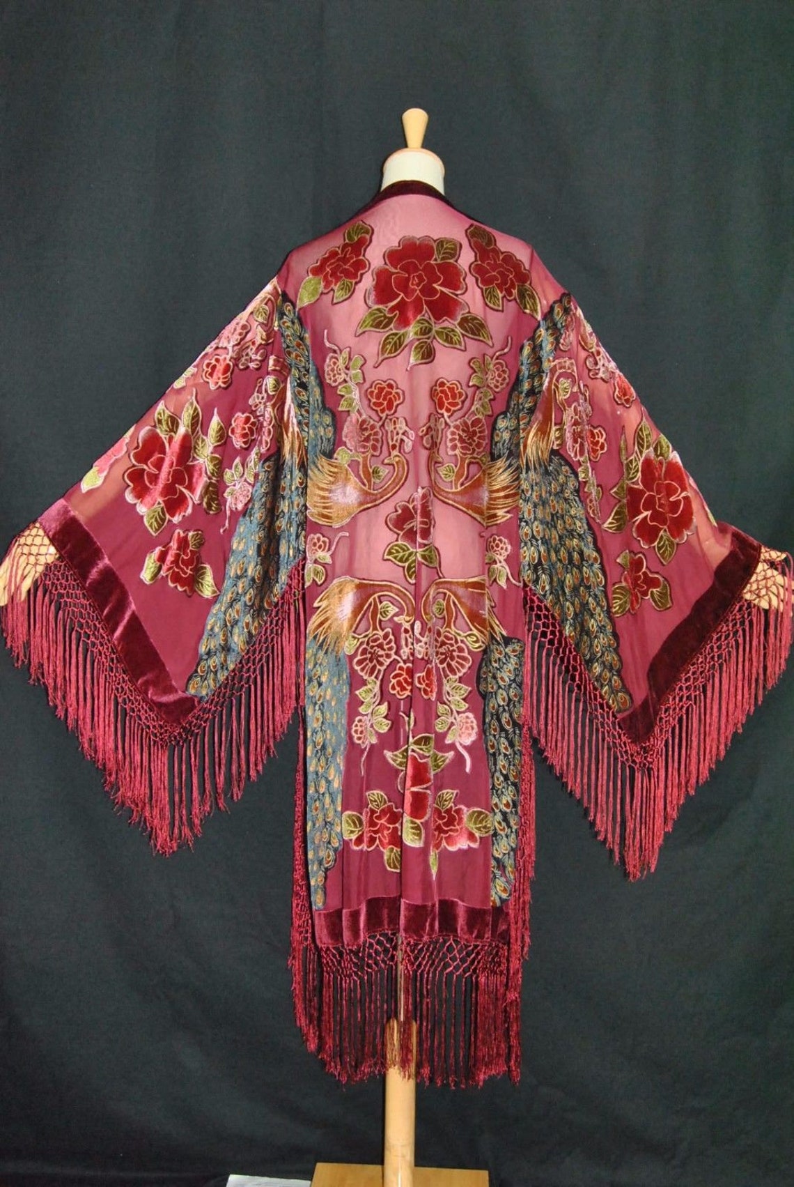 Burgundy Red Mucha Peacock Vintage Style Velvet Artdeco - Etsy