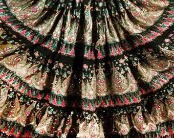 Beautiful Gold and Black MultiColored 25 Yard Stevie Nick's Style Bohemian DeLuxe Super Embellished Gypsy ATS Skirt
