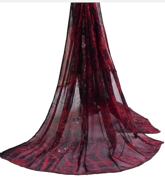 Large Red Burgundy TyeDyed Oblong Sparkle Dupatta… - image 1