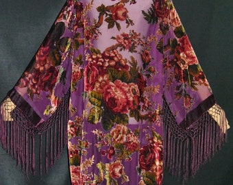 Violet pourpre Mucha roseraie victorienne style vintage velours Art déco Boho DeLuxe Duster