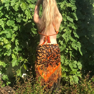 Saffron Orange Peacock Beaded Bohemian Tribal Hip Scarf Belt