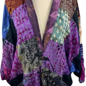 Beautiful Shades of Purples Reversible Multicolor Patchwork Batik OOAK Vintage Handwoven Jacket Coat