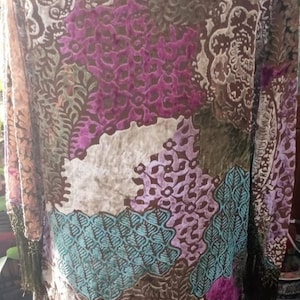 Gorgeous Greens Aquas Purple and Taupe Vintage Style Velvet ArtDeco Bohemian DeLuxe Duster OOAK