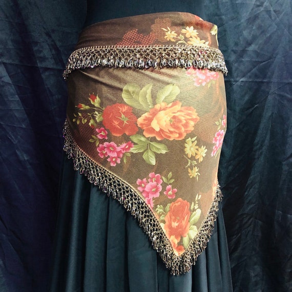 Vintage Beaded Fringe Hipster Belt Vintage Beaded Belly Dance Belt: Burgundy Harem Costume With  main image 3