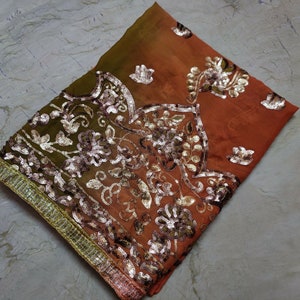Large Terra Cotta Colored Super Sparkle Oblong Dupatta Mermaid Beaded Bohemian Scarf Shawl Colors Embellished Sparkle